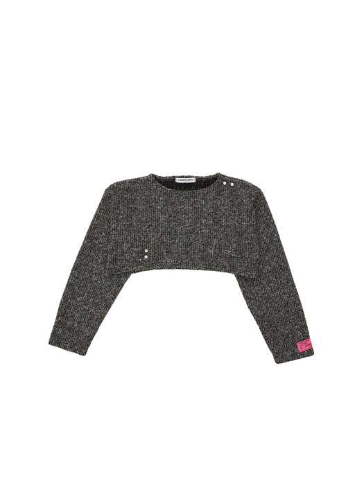 Wool blend Round neck Crop Stud Knit Tshirts Black