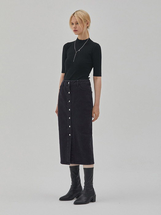 DENIM BUTTON H LINE SKIRT BLACK