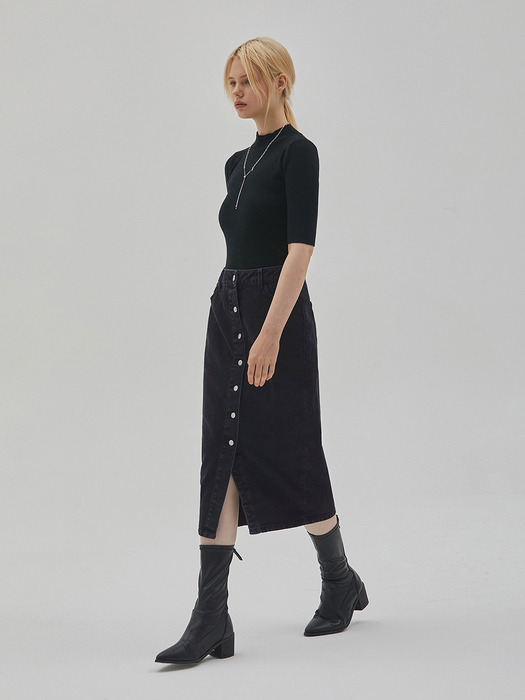 DENIM BUTTON H LINE SKIRT BLACK