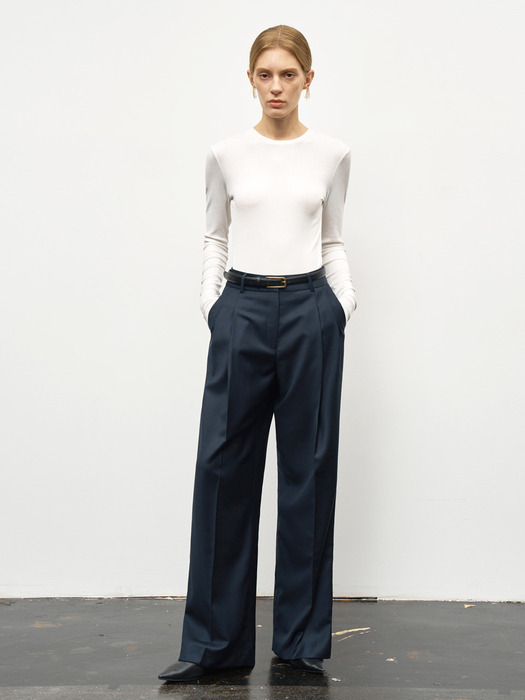 (올시즌) WOOL BLEND LONG WIDE SLACKS_NAVY