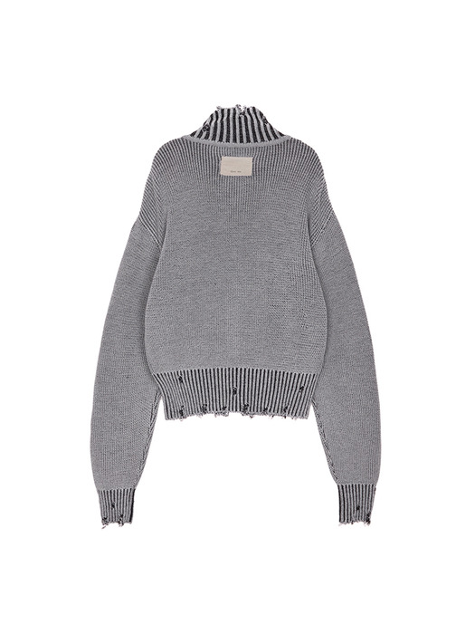 COLOR RIBBED HIGH NECK ZIP UP IN LIGHT GREY