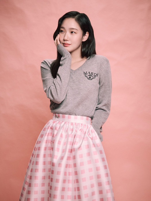 VOLUME MAXI SKIRT MICADO GINGHAM PLAID_PINK