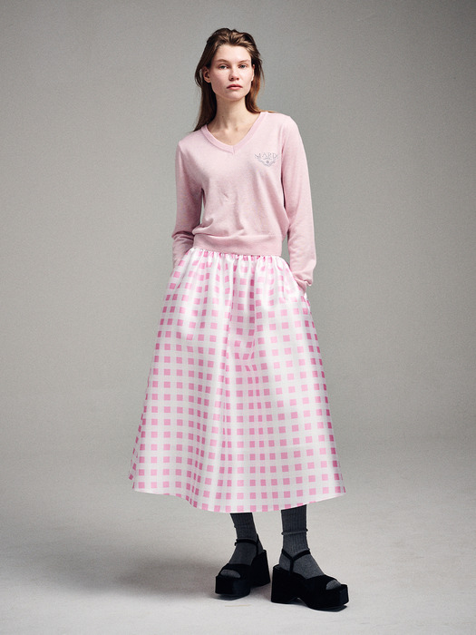 VOLUME MAXI SKIRT MICADO GINGHAM PLAID_PINK