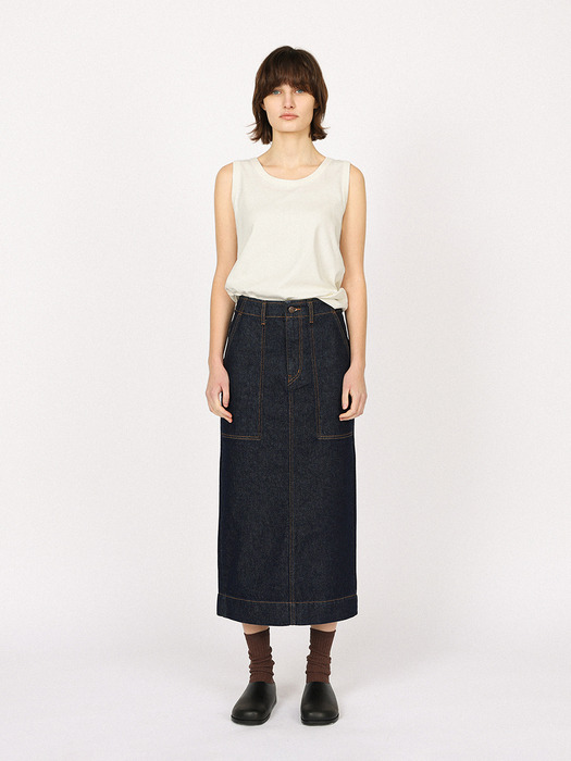 Standard denim skirt(by Kipas)_indigo blue