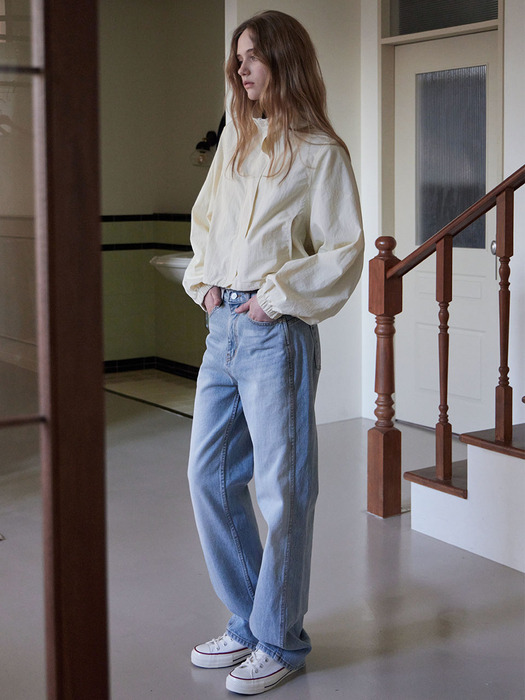 DOUBLE STITCH LONG WIDE DENIM PANTS