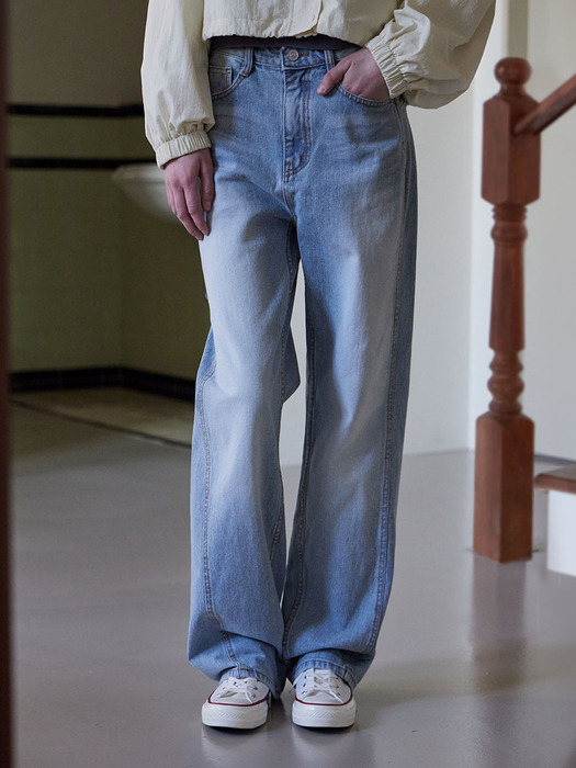 DOUBLE STITCH LONG WIDE DENIM PANTS