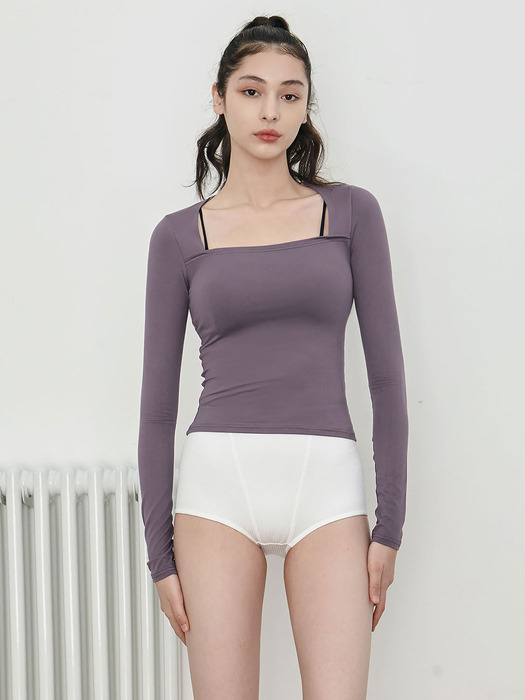 여성 요가복 DEVI-T0101-에쉬퍼플 필라테스 이븐 스퀘어넥 티셔츠