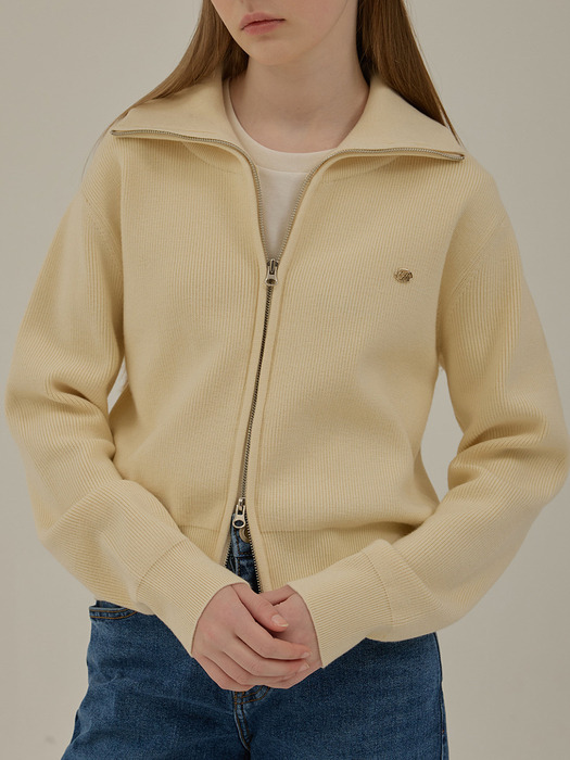 Rohan collar zip-up knit_Ivory