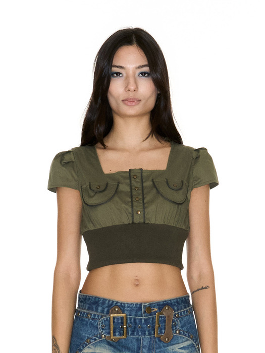 LEONIE CAP SLEEVE BLOUSE KHAKI