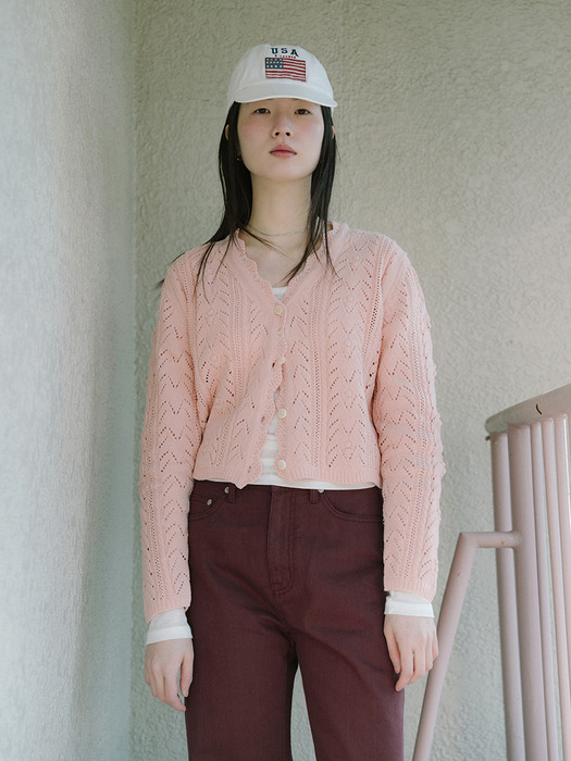 VELVET TEXTURED CARDIGAN_LIGHT PINK