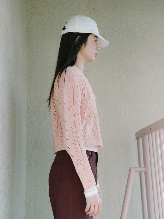 VELVET TEXTURED CARDIGAN_LIGHT PINK