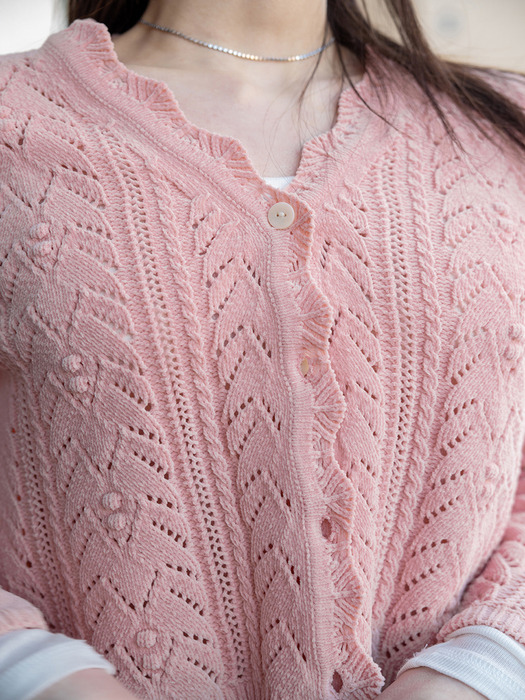 VELVET TEXTURED CARDIGAN_LIGHT PINK