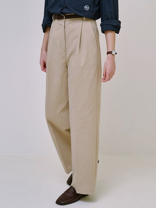 Basic Wide Cotton Pants [Beige]