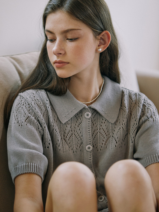 Crochet Collar Cardigan - Grey