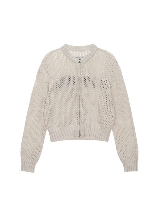 BACK LOGO JACQUARD KNIT ZIP UP FOR WOMEN IN IVORY