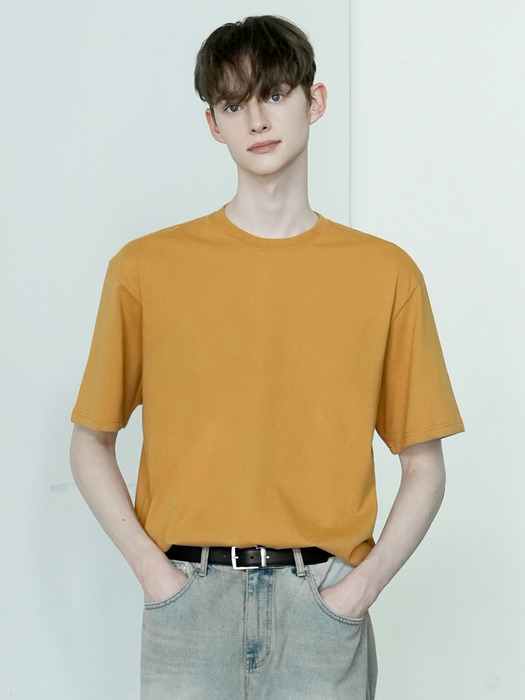 DM1017 CHAIN STITCH HALF T-SHIRT_MUSTARD