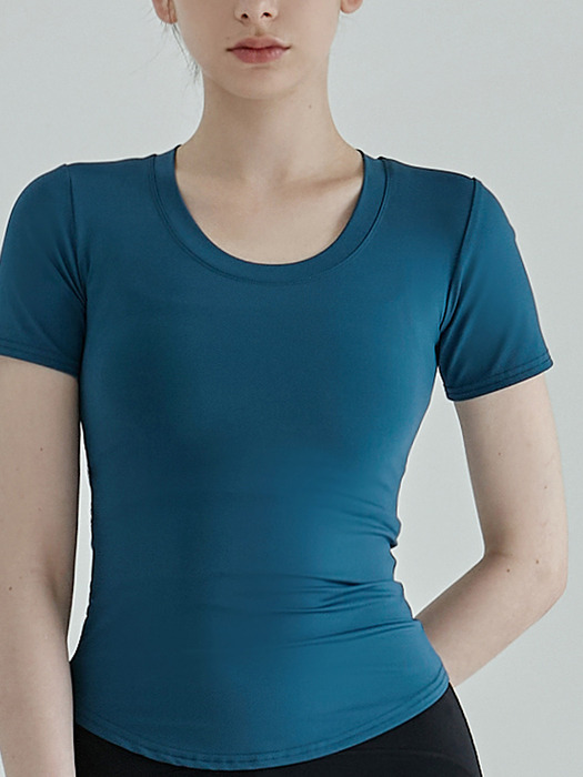 여성 요가복 DEVI-T0019-피콕블루 필라테스 뉴웨이브 물결 티셔츠