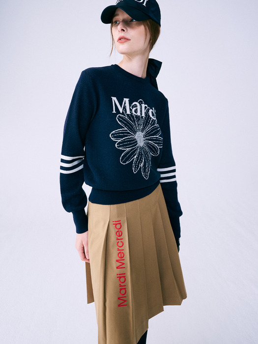 PLEATS MIDI SKIRT LOGO NEEDLEWORK_BEIGE RED