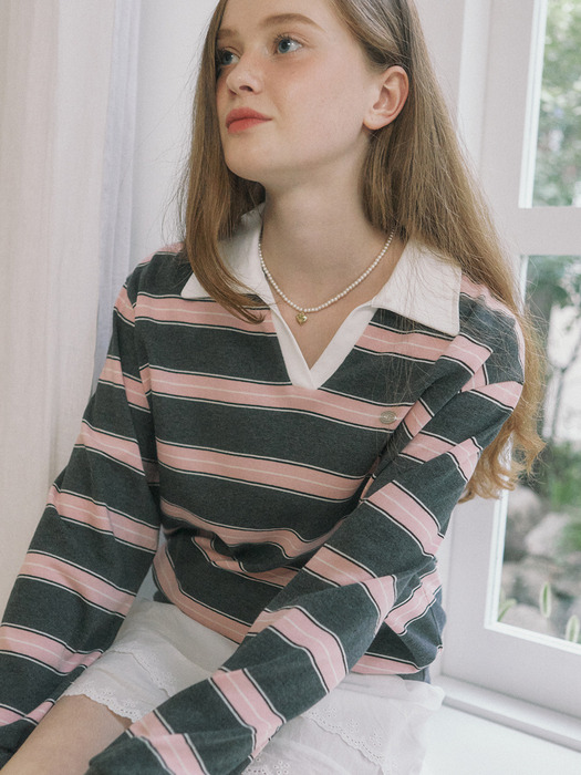 Stripe Logo Collar Sweatshirt - Pink