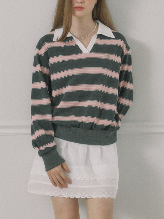 Stripe Logo Collar Sweatshirt - Pink