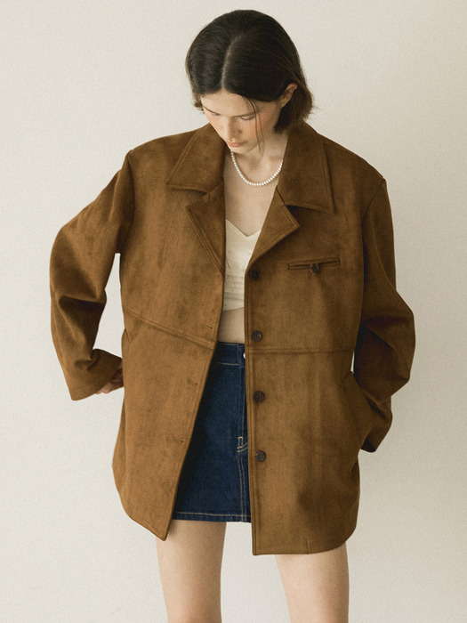 SUEDE HALF JACKET - BROWN