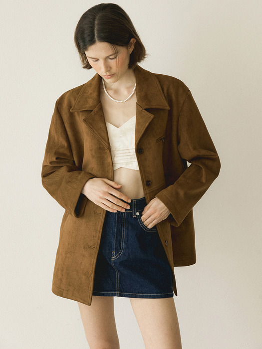 SUEDE HALF JACKET - BROWN