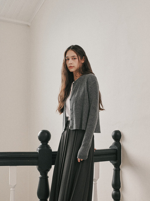 cashmere basic cardigan-charcoal