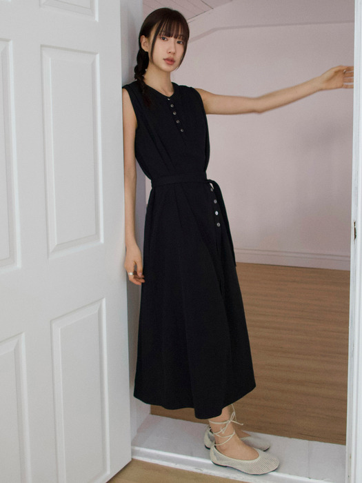 ワンピース [Amour moier] amr1424 belt sleeveless one-piece amr1424 belt sleeveless one-piece (black) - 아무르무아르