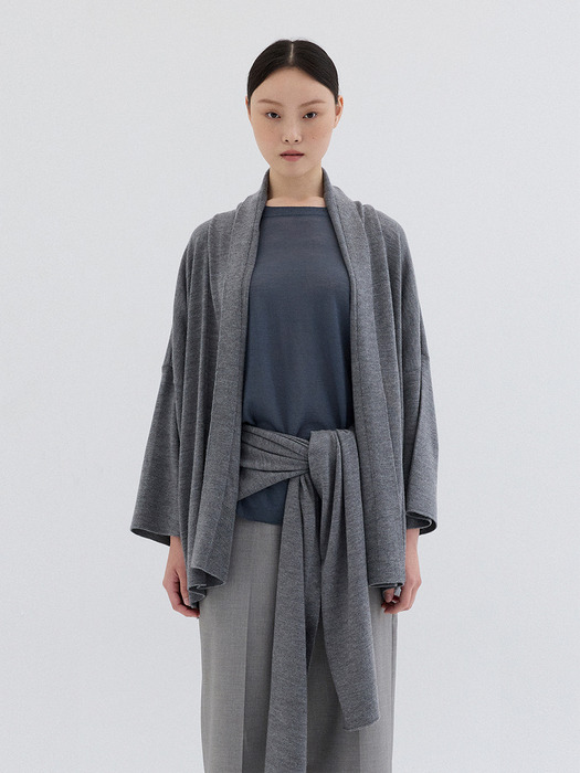 WOOL SHAWL CARDIGAN_GREY