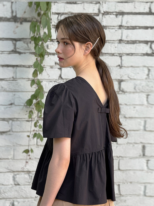 [24SS] Lautre Ette ribbon Black Blouse