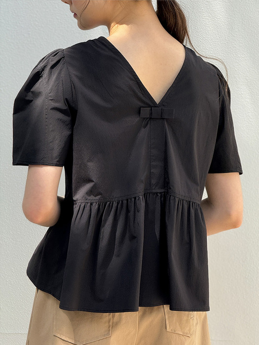 [24SS] Lautre Ette ribbon Black Blouse