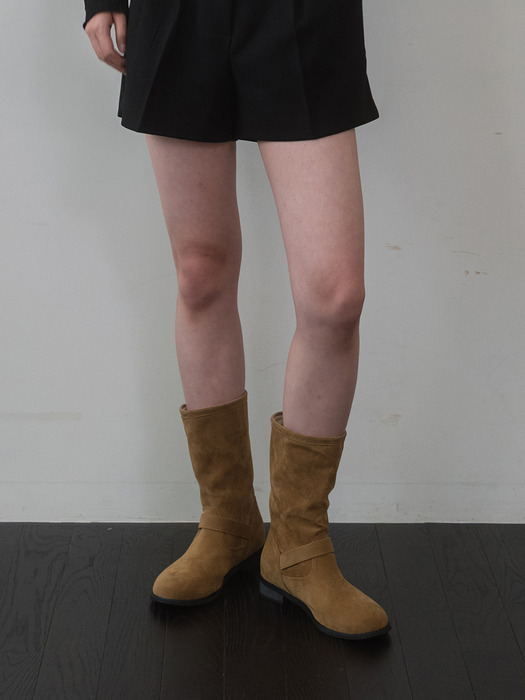 Belted Middle Boots - Beige