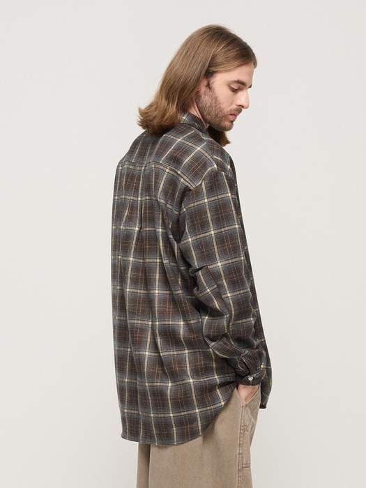 PREMIUM FLANNEL SEMI-OVERSIZED CHECK SHIRT (BROWN)