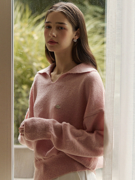 Deep v neck loose fit knit - vintage pink