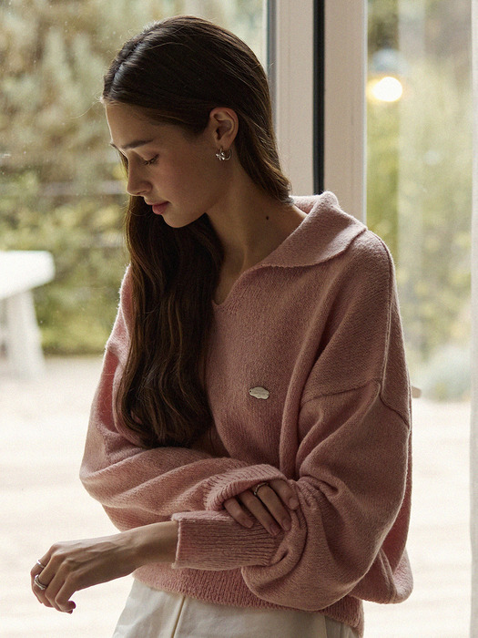 Deep v neck loose fit knit - vintage pink