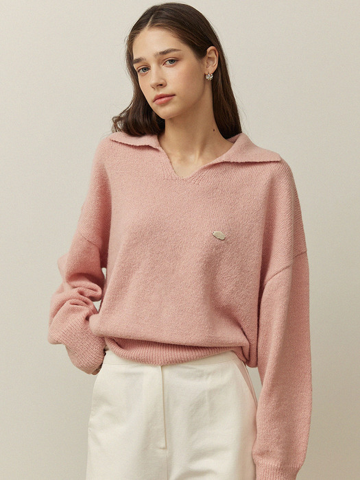 Deep v neck loose fit knit - vintage pink