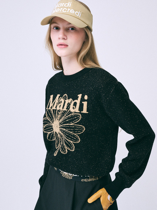 BOUCLE MARDI FLOWER KNIT PULLOVER_BLACK BEIGE