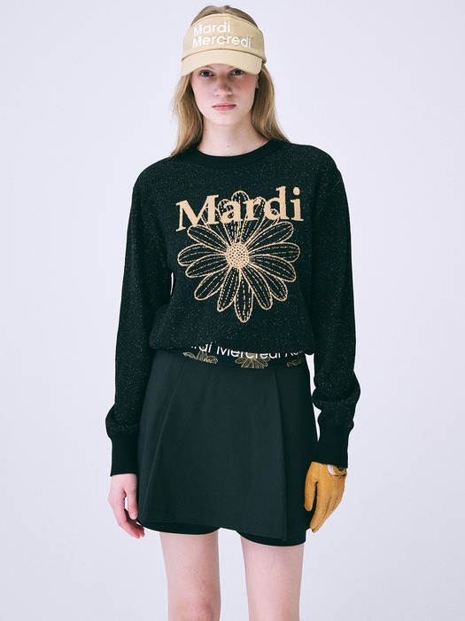 BOUCLE MARDI FLOWER KNIT PULLOVER_BLACK BEIGE