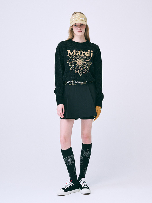 BOUCLE MARDI FLOWER KNIT PULLOVER_BLACK BEIGE