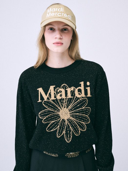 BOUCLE MARDI FLOWER KNIT PULLOVER_BLACK BEIGE