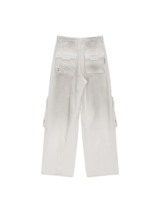 DIRTY WASHED HEAVY CARGO PANTS IN WHITE