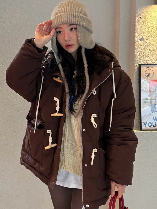 Hooded duffle duck-down jumper_Brown