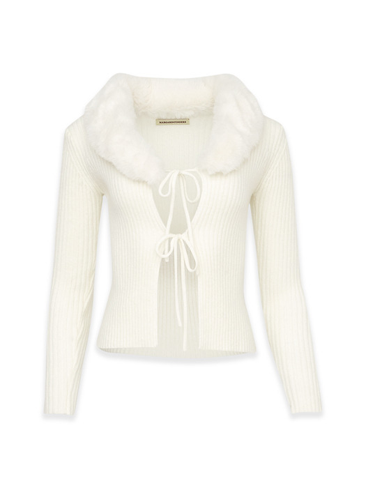 FUR COLLARED CARDIGAN (IVORY)