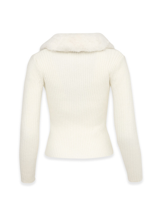 FUR COLLARED CARDIGAN (IVORY)