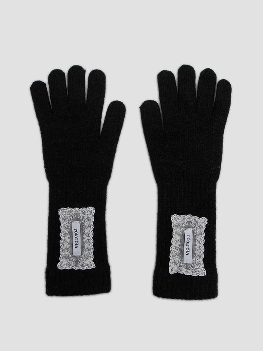 LACE LABEL ANGORA GLOVES BLACK