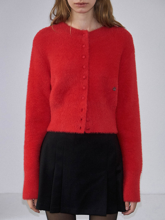 Fur Round Cardigan [Rose Red]