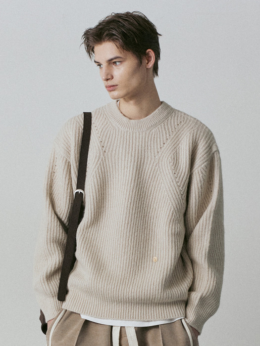 Wool Punching Crew Neck Knit (Oatmeal)