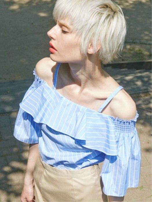 OFF SHOULDER STRIPE TOP_BLUE