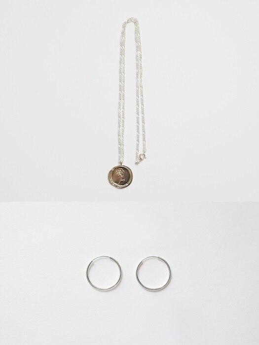 [SET]Rose Sand Necklace+Silver 20mm Pipe Ring Earring