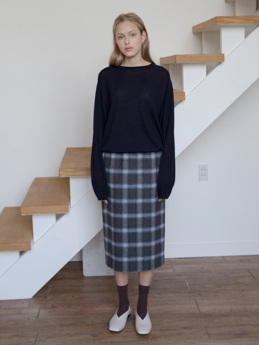 Line Check Wool Skirt (Gray Check)